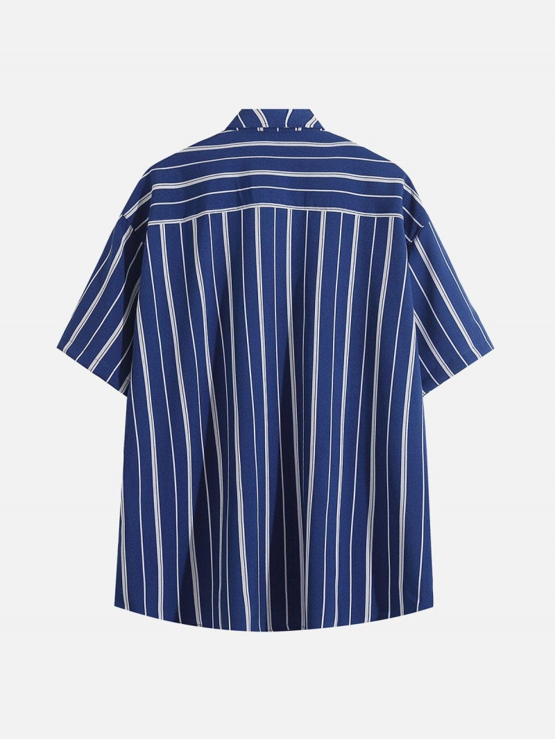 Chemise à Manches Courtes Aelfric Eden Vertical Rayé Bleu | GMT-60061651